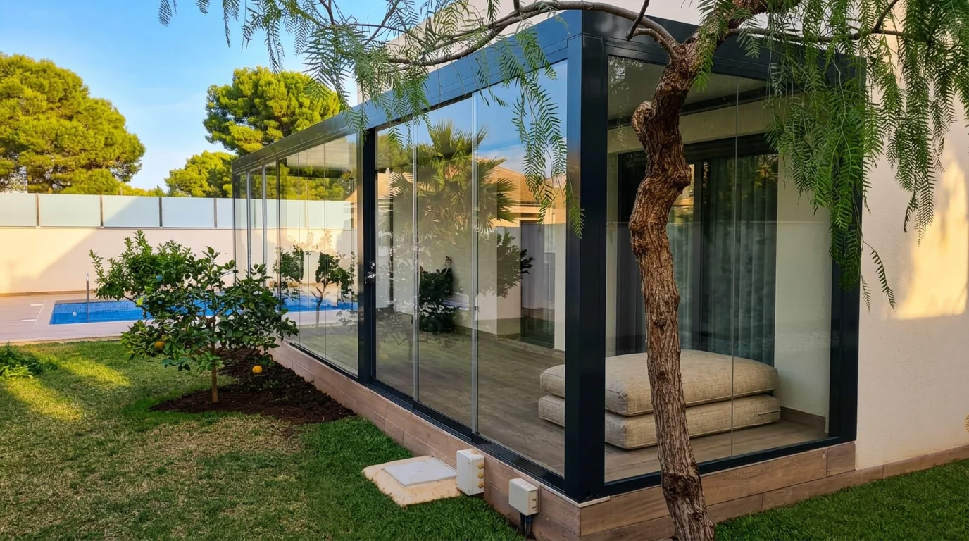 Cortinas de cristal instaladas junto a una terraza