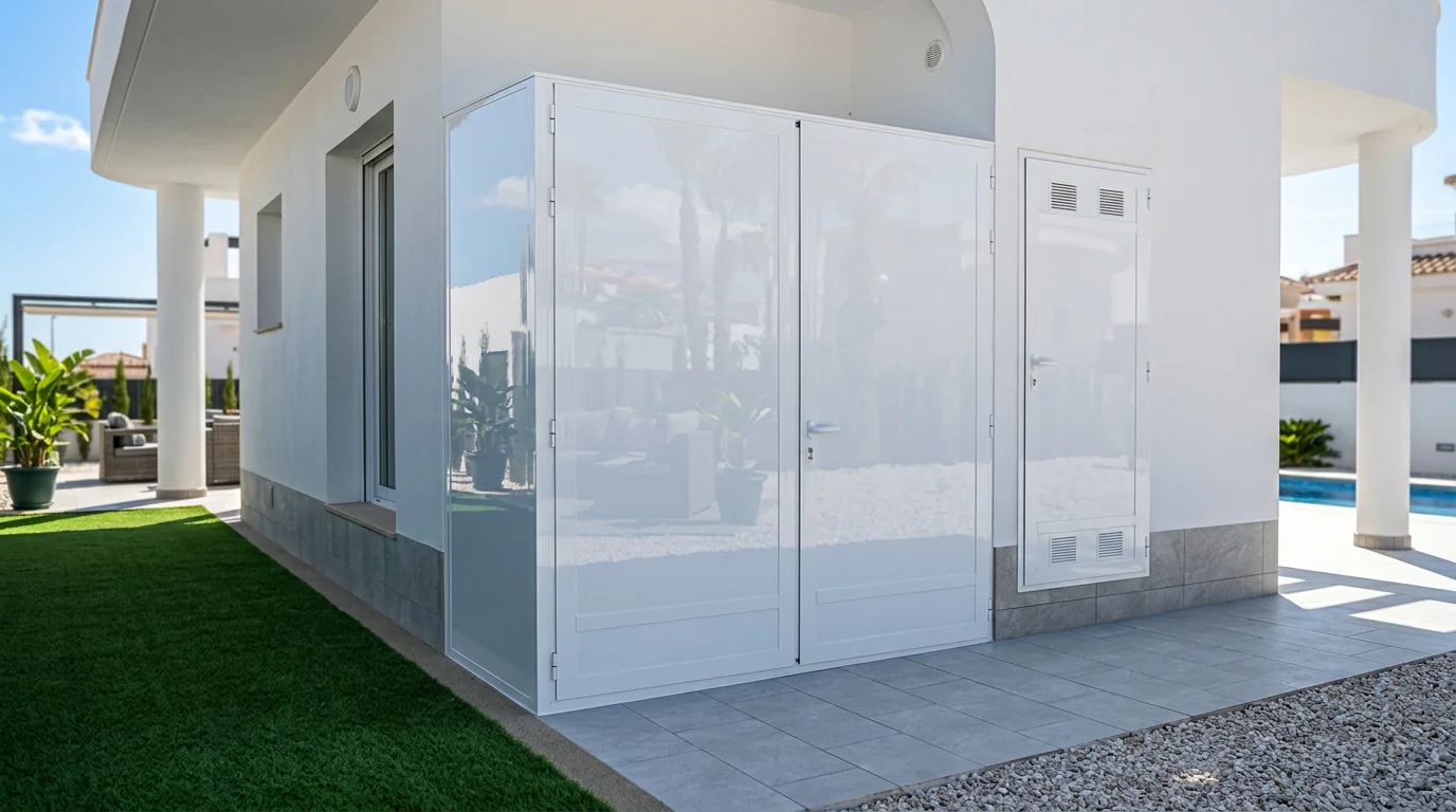 Solución de almacenamiento de aluminio en una terraza