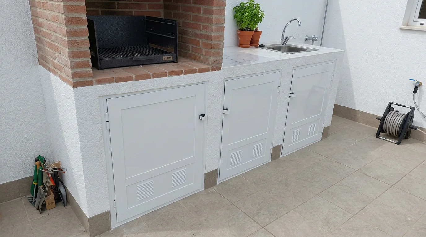 Aluminium module integrated into an outdoor space