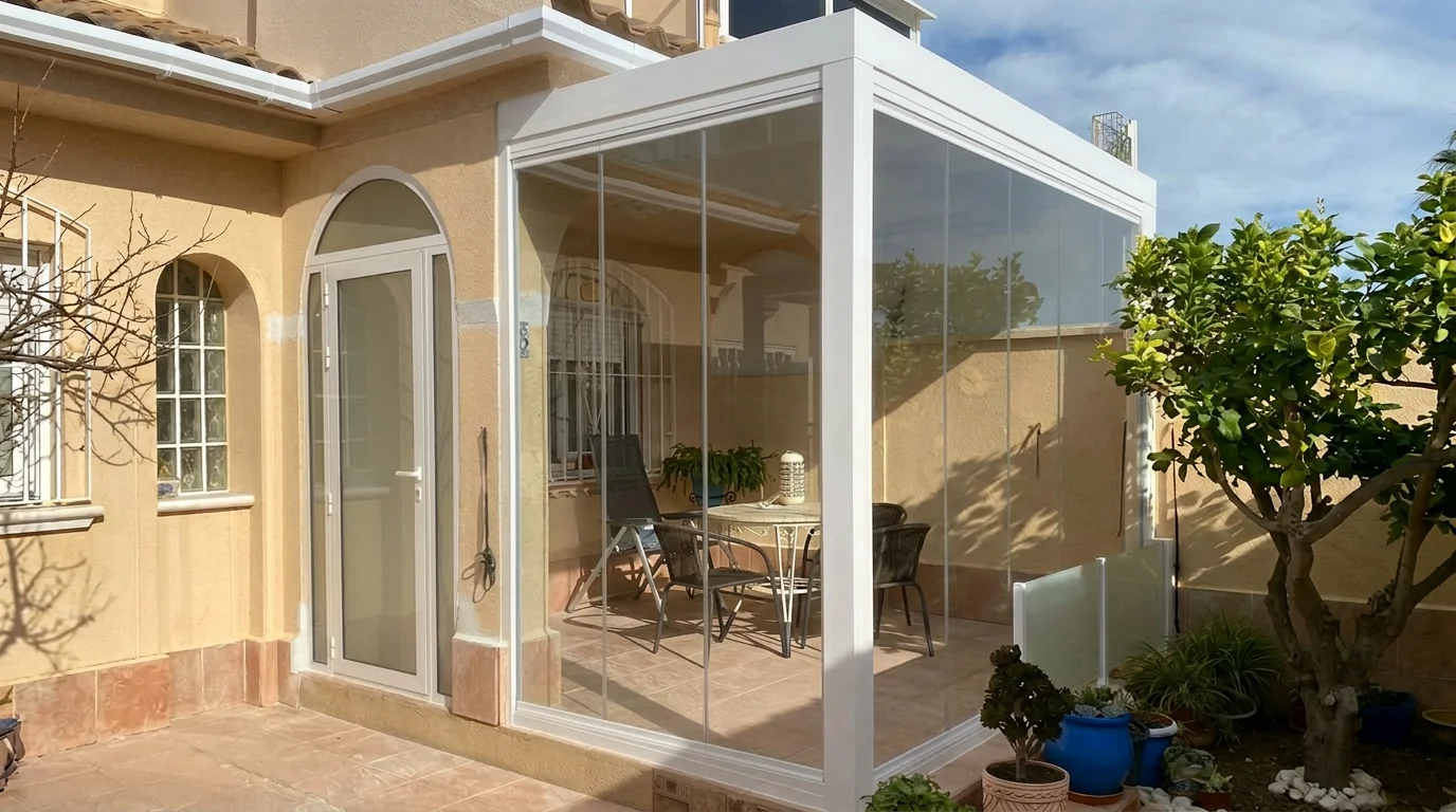 Terraza terminada con cerramiento de cristal