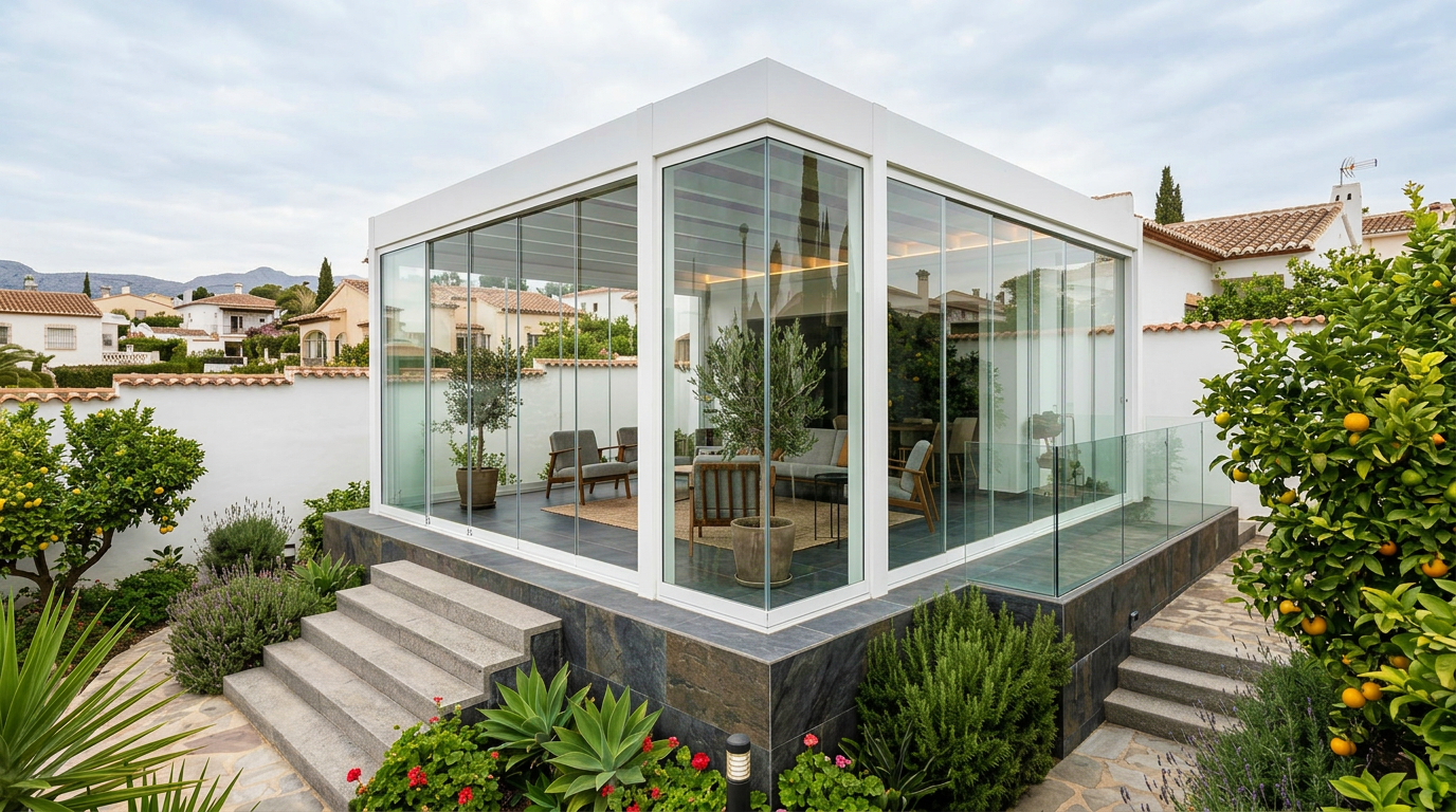 Cerramiento de cristal instalado en una terraza
