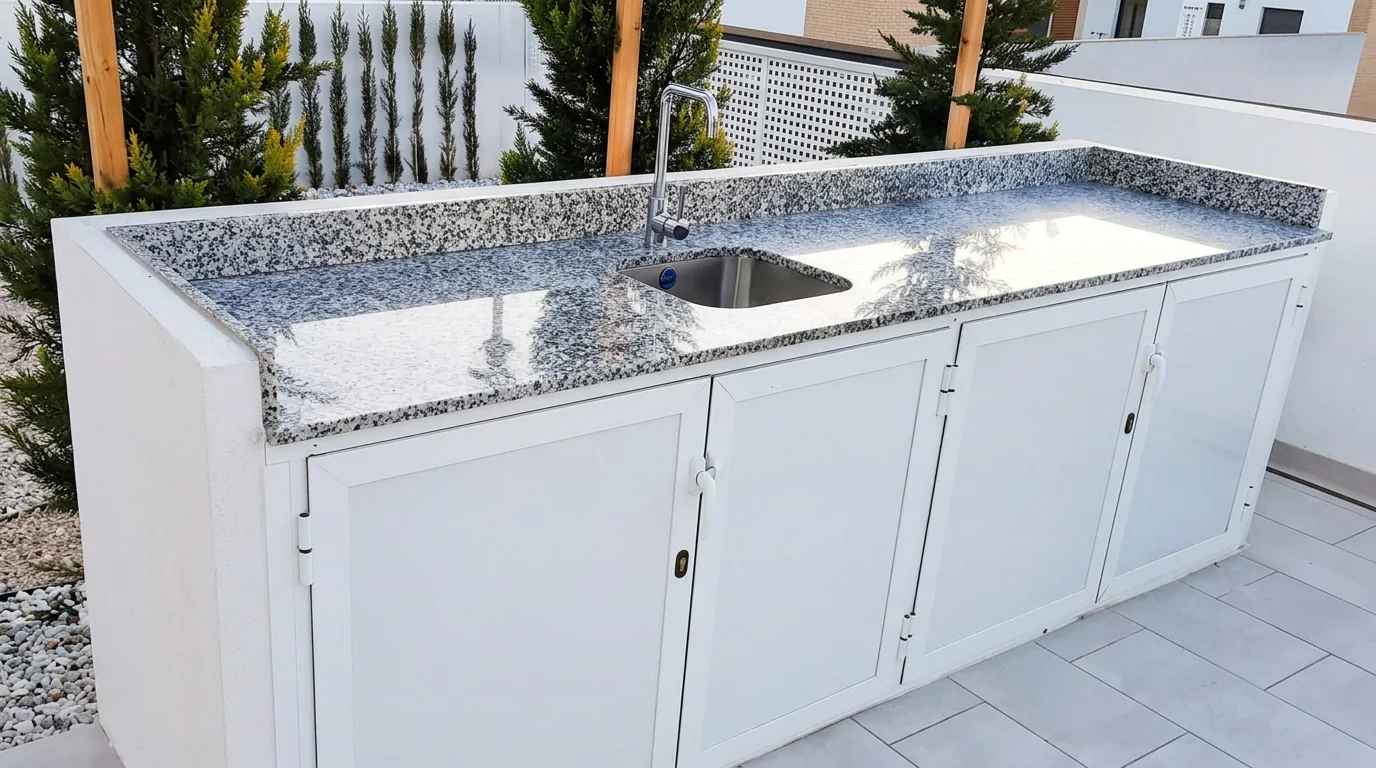 Cocina de exterior con encimera y módulos de aluminio