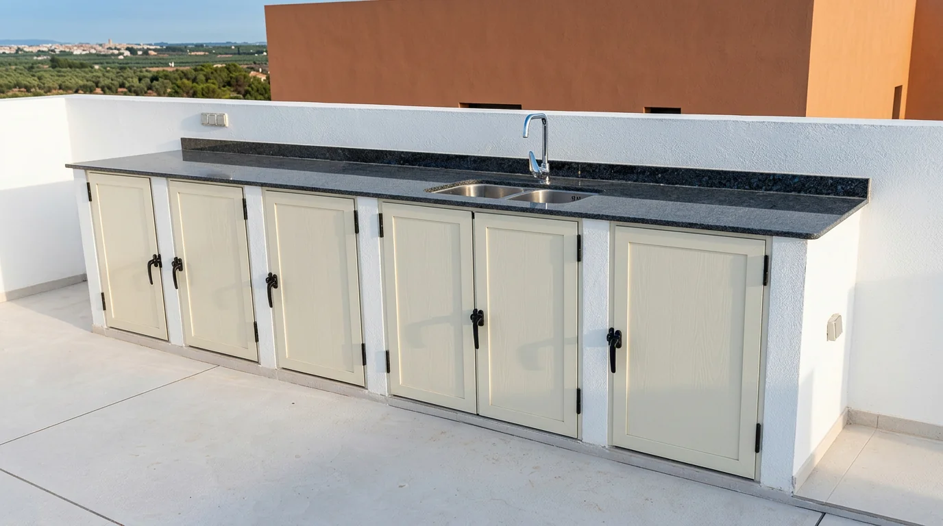 Detalle de una cocina de exterior a medida