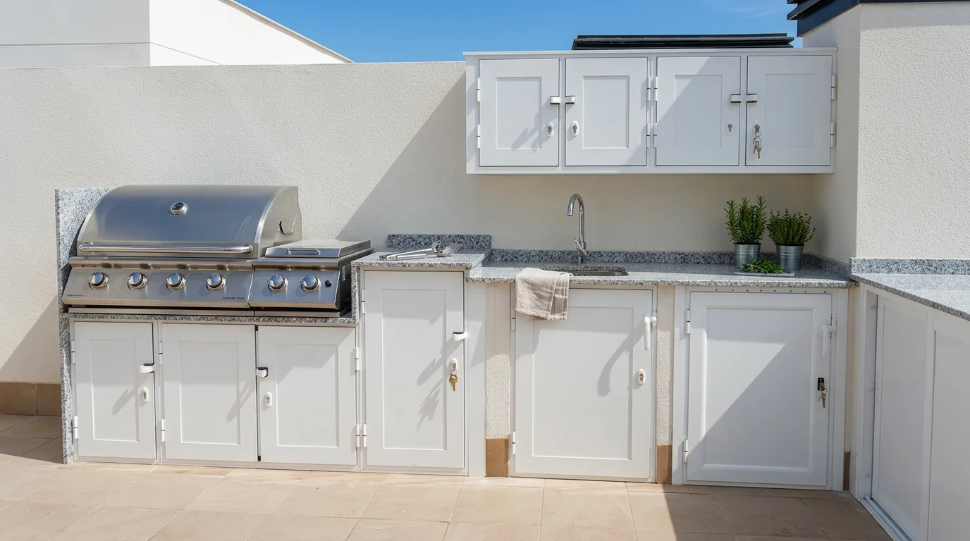 Cocina de exterior instalada junto a una terraza