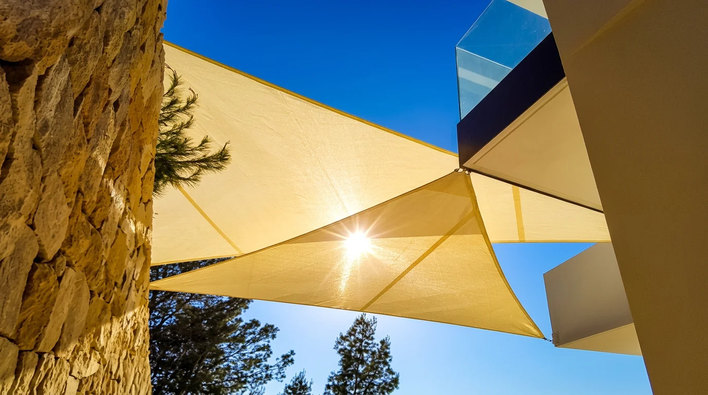 Shade sail installed in an outdoor space