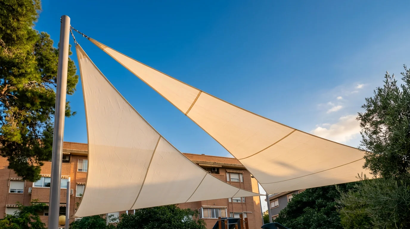 Shade sail installed in an outdoor space