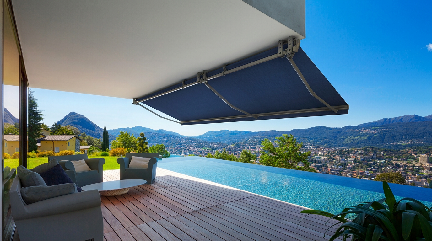 Toldo Monobloc de brazos articulados instalado