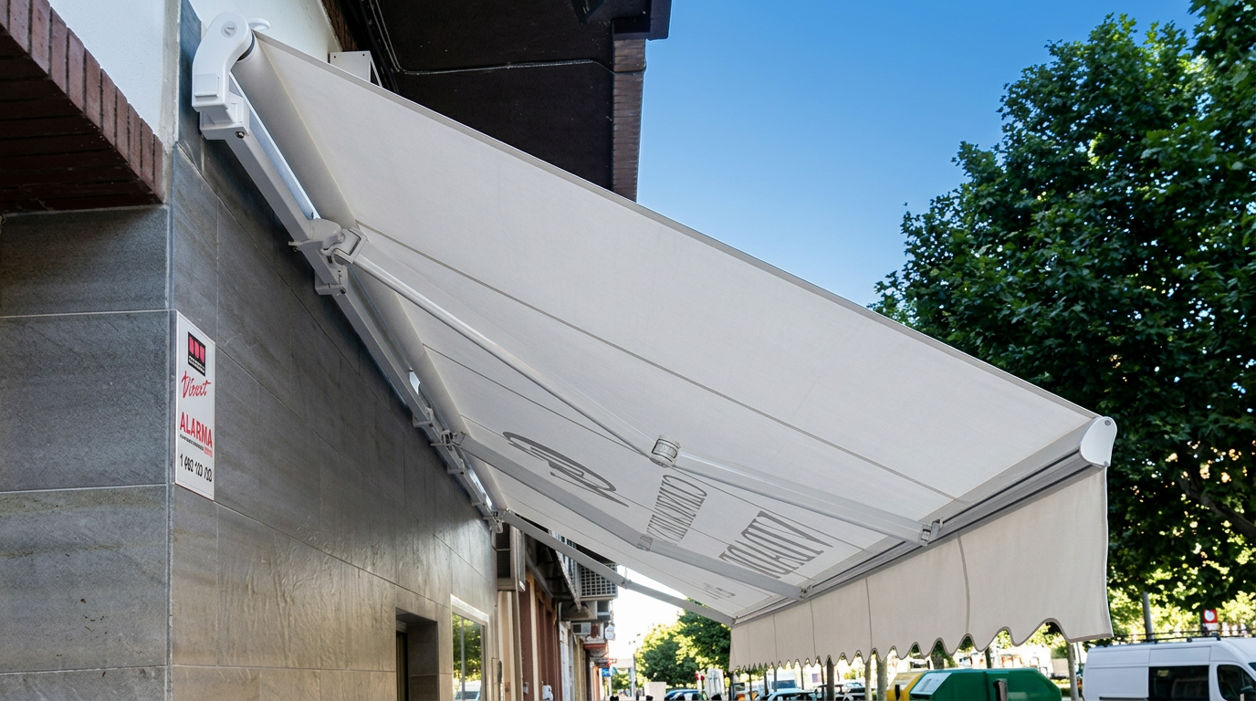 Toldo Monobloc de brazos articulados instalado