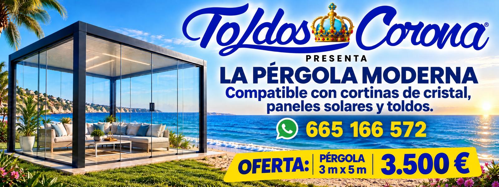 Oferta de Pérgola Moderna de 3 por 5 metros por 3.500 euros, compatible con cortinas de cristal, paneles solares y toldos