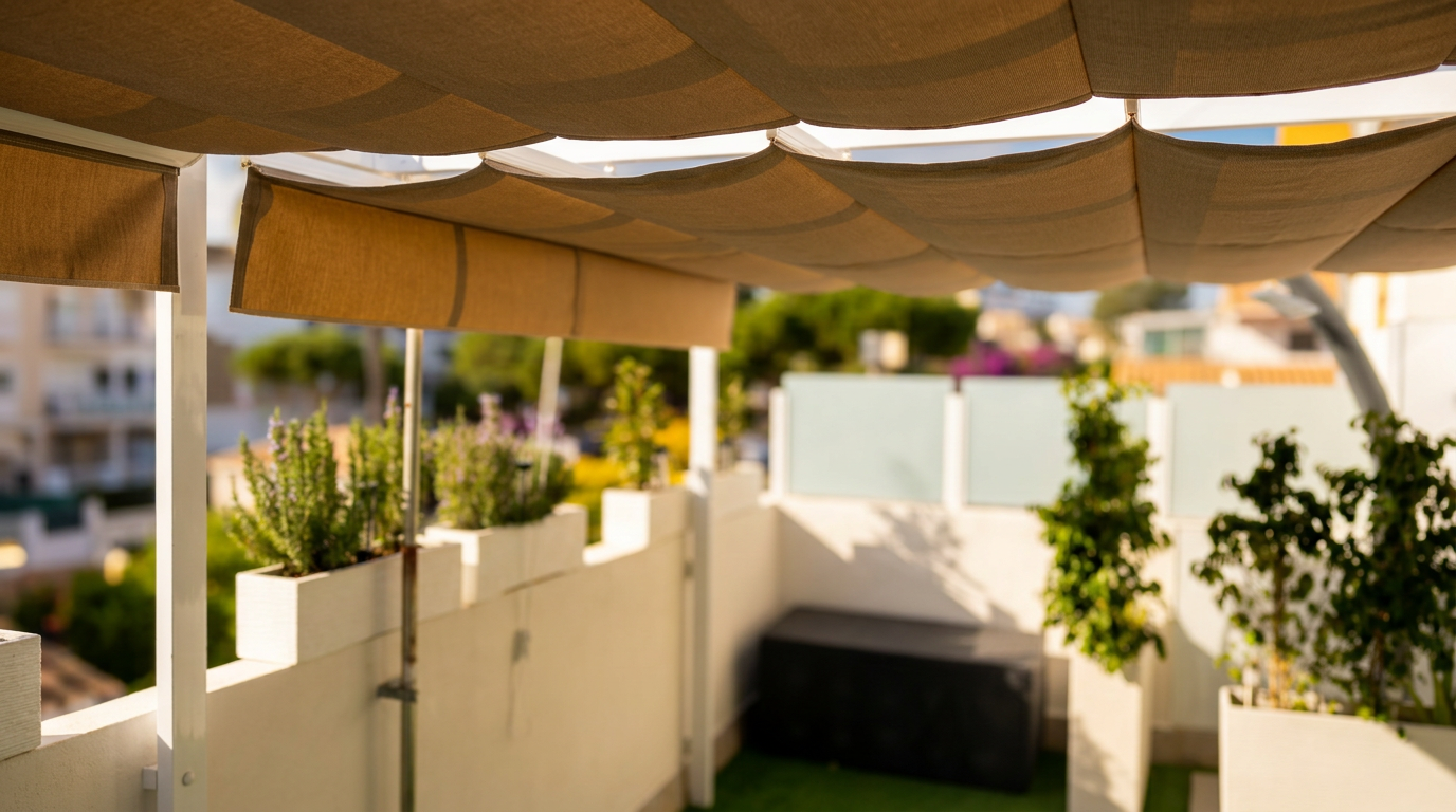 Palillería de lona instalada sobre una terraza