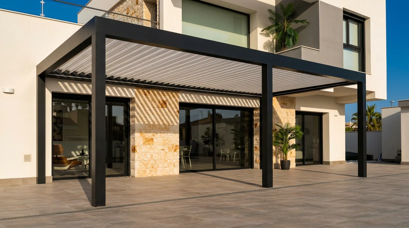 Pérgola bioclimática instalada en una terraza