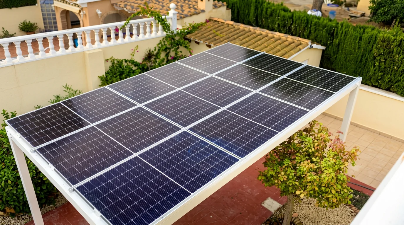 Paneles solares instalados en una estructura exterior a medida