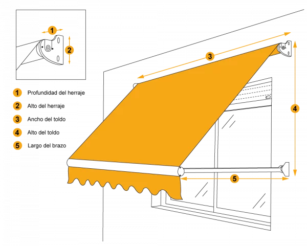 Straight-point awning diagram - Straight-point awnings for windows and sun-exposed facades. in Alicante | Toldos Corona