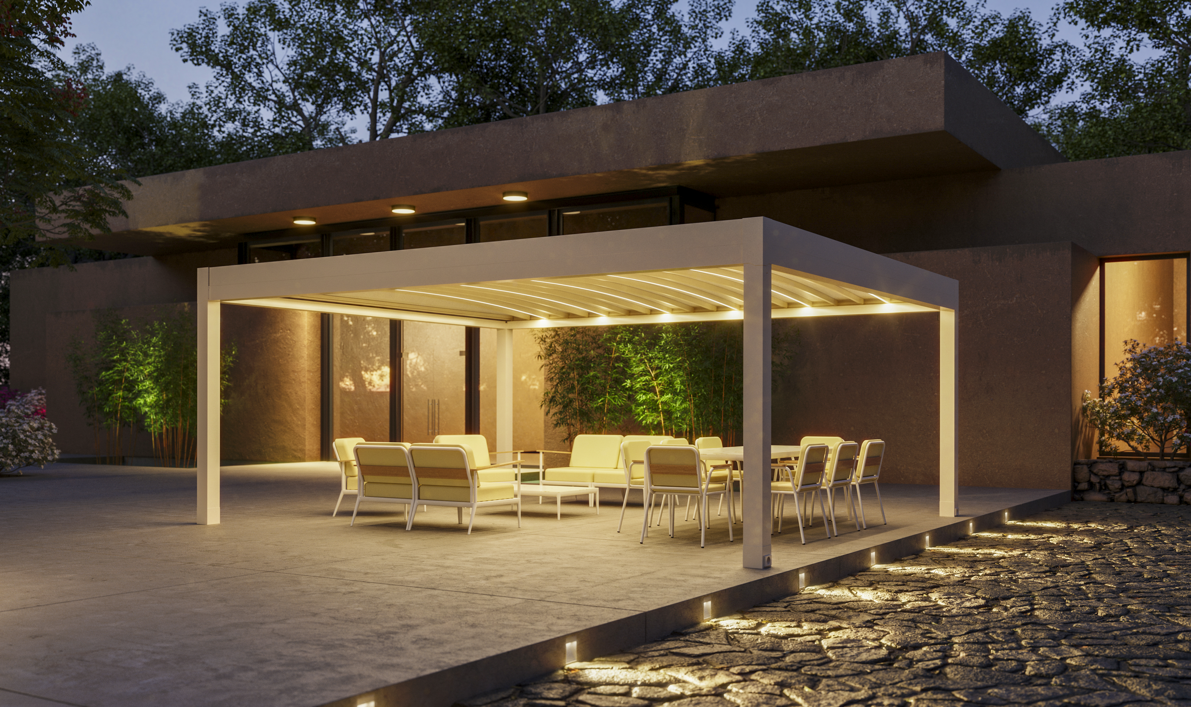 Pergo Cloud by night - Rain protection systems for longer terrace use. in Alicante | Toldos Corona